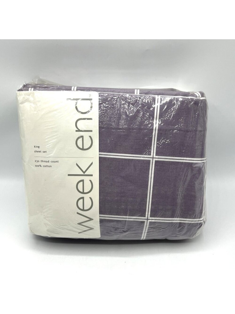 Dayton Hudson Week End King Sheet Set Purple Plaid Solid Pillowcase Vintage 90s